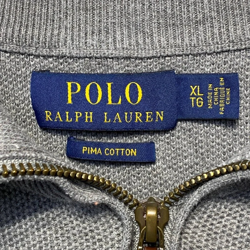 Polo Ralph Lauren Pima Cotton Sweater Mens XL Gray Quarter Zip Pullover Heritage